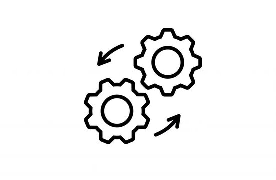 Rotating gears with arrows line art animation for business workflow automation and mechanical process concept