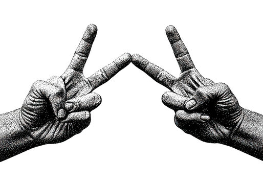 Two Hands Showing Victory or Peace Sign Formed as a 'W' Shape
