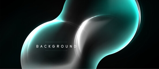 Naklejka premium Abstract flowing shapes, teal and silver hues, dark background. Modern design element, smooth gradients, dynamic composition.