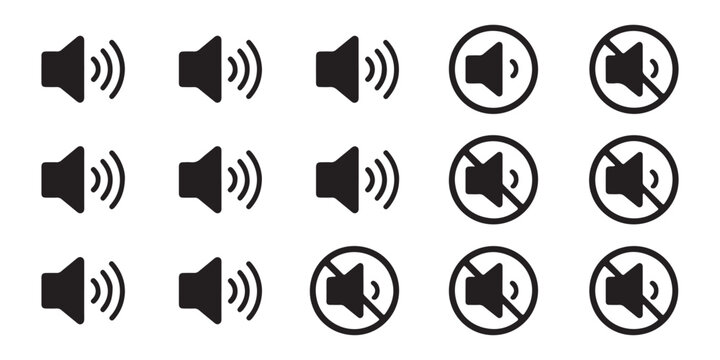 Speaker volume icon set. sound on and sound off signs, mute control vector illustration.