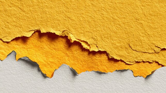 Abstract yellow torn paper texture with rough edges and copy space
