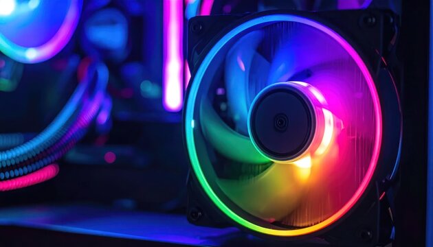 Colorful Rgb Cooling Fan Spinning Inside Gaming Computer Case