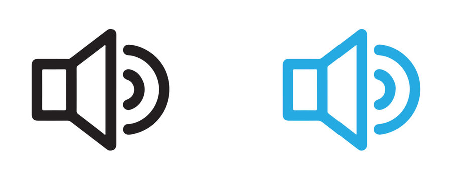 Speaker volume control line icon set isolated on transparent background for digital sound adjustment.
