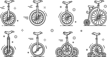Unicycle Circus Cycle Icon Set with Penny Farthing and Balance Training Symbols © PJ DeSign