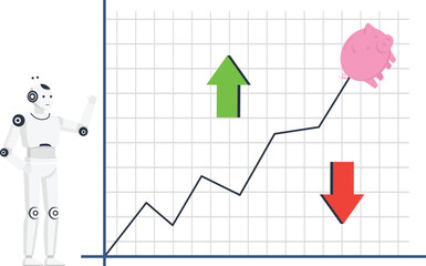 Obraz premium Artificial intelligence financial analysis data chart showing investment growth piggy bank savings forecast automated trading digital finance economic strategy