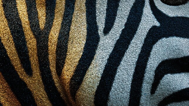 Close up of zebra stripes pattern revealing contrasting textures and colors