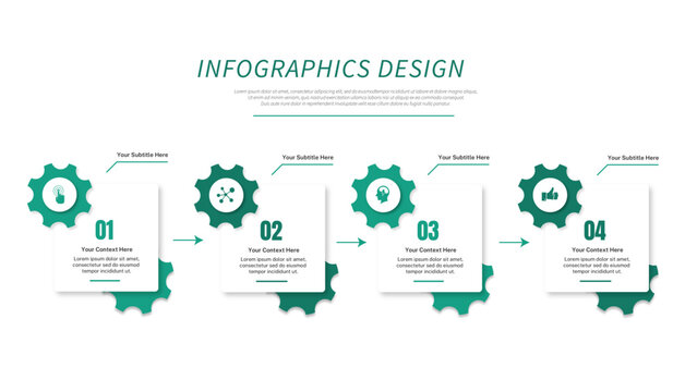 Modern Green Gear Process Infographic Template Collection for Business Presentation Design
