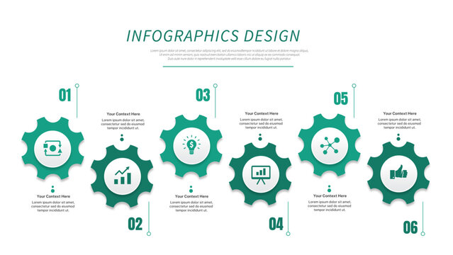 Modern Green Gear Process Infographic Template Collection for Business Presentation Design