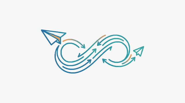 Paper airplanes flying in an infinite loop with arrows.