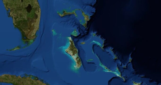Paradise Island on Globe. Zoom into the island with Earth spinning in space. Locating position on high detail physical world map. Elements of this image furnished by NASA.