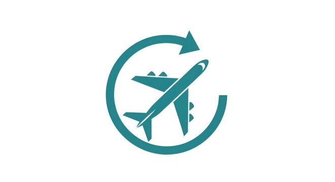 Recycling symbol with airplane inside circular arrows icon