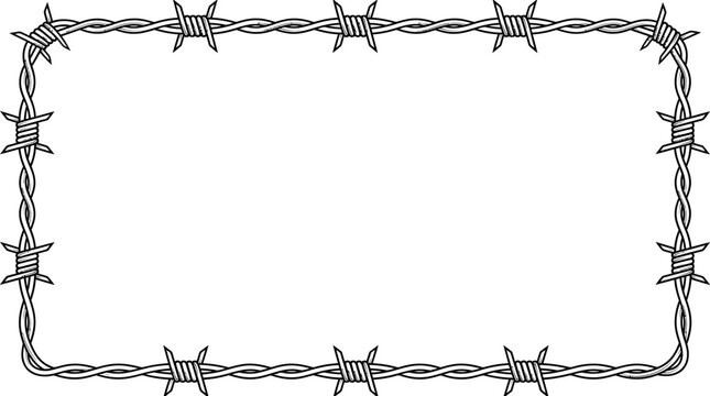 Barbed wire fence border illustration.