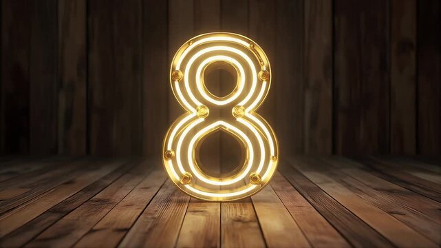 Elegant golden Realistic set of neon number 8 for decoration and covering on the wooden