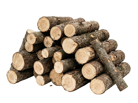 Stack of cut logs for firewood in a pile
