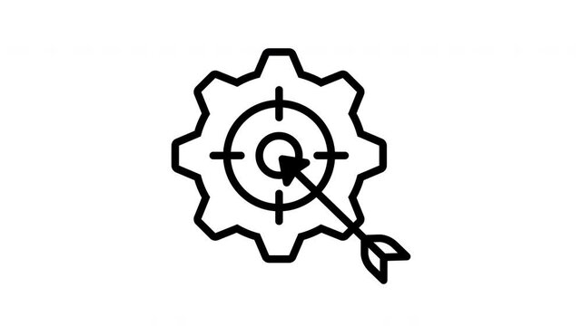 Gear with target and arrow line art animation for strategic business goal alignment and optimization concept