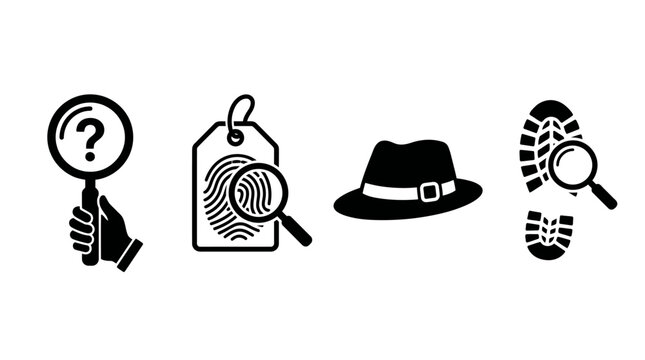 Set of Investigative Icons Featuring Detective Symbols and Evidence Clues