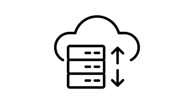 Cloud computing data server line art animation for hosting backup and digital information transfer concept