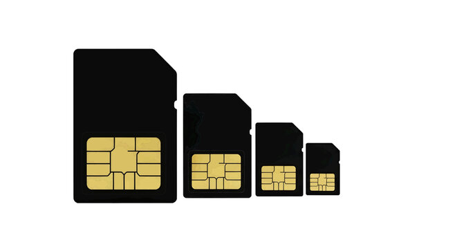 Minimal black silhouette icon, simple flat vector, bold black shape, no, no shading set of different sizes of sim cards on a, flat icon style