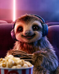 Fototapeta premium Cute Sloth Movie Night Avatar – AI Generative
