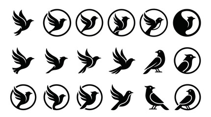 Obraz premium Collection of Minimalist Black Bird Silhouette Vector Icons for Branding