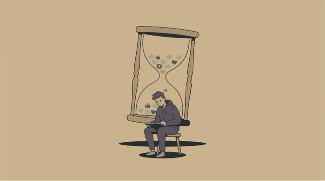 Man sitting with large hourglass.