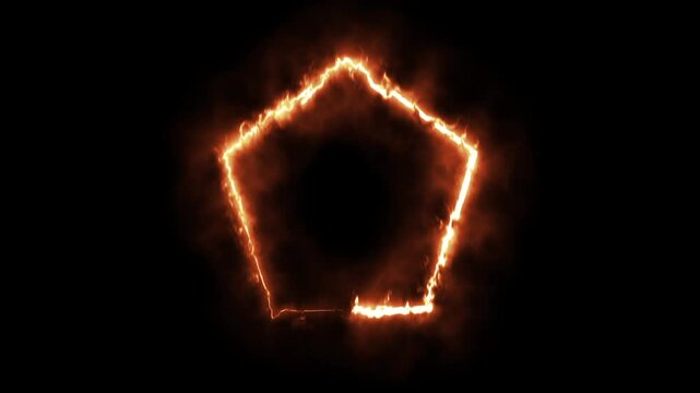 A burning pentagon shape on a black background.