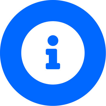 Info circle icon on bold blue circle badge for info circle information help tooltip detail app UI web mobile notification badge hint button status on transparent background