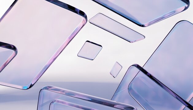 Abstract 3d background with floating glass rectangles and soft purple lighting