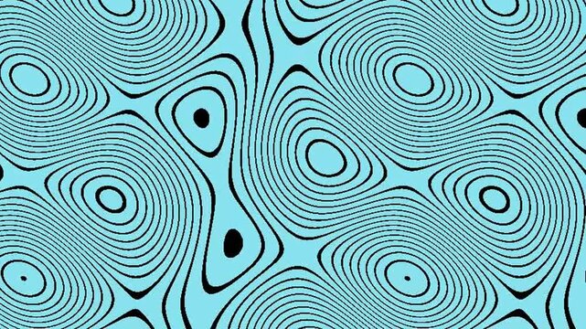 A modern motion graphic loop featuring black topographic contour lines waving and morphing over a light blue background. Seamless abstract terrain map animation