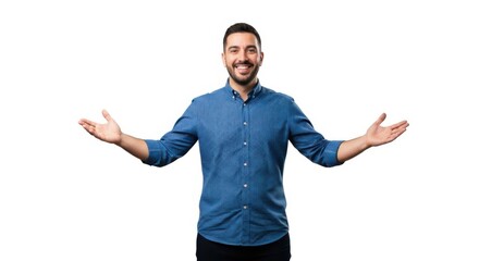 Fototapeta premium Smiling man with arms outstretched isolated on white background