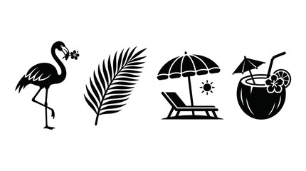 Tropical Summer Beach Vacation Silhouette Icon Set for Travel Design © matahari