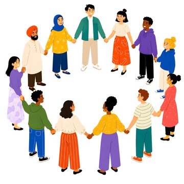 Diverse Global Community People Holding Hands in Circle