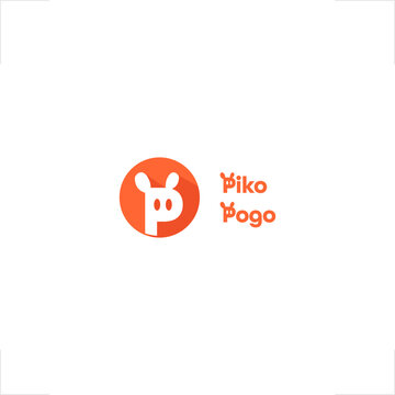P letter animal mascot logo in flat circular badge represents playful entertainment branding, making it ideal for mobile gaming app identity, kids toy store corporate branding, and creative studio use