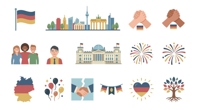 Colorful illustrations celebrating German culture and unity