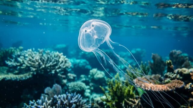 box jellyfish underwater swimming in australia ocean video
