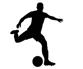 Soccer player kicking sillhouette vector, football player kick ball on black image, black soccer player kick ball illustration, sillhouette football player kick design vector  © Hari