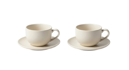 Obraz premium Two beige ceramic coffee cups with saucers isolated on transparent background