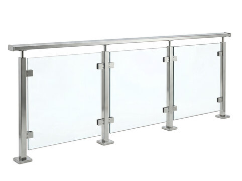 Modern stainless steel railing with glass panels