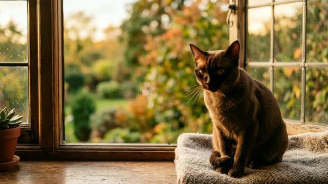 burmese cat close up at golden light in thailand video
