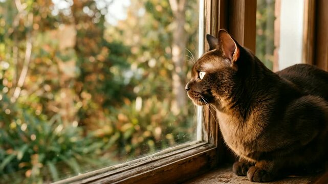 burmese cat close up near the window at golden light  thailand house video