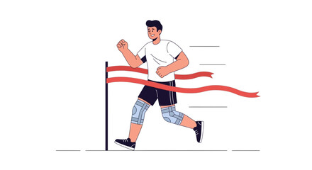 Fototapeta premium Male runner breaking the finish line tape in a race, achieving victory with speed and determination.