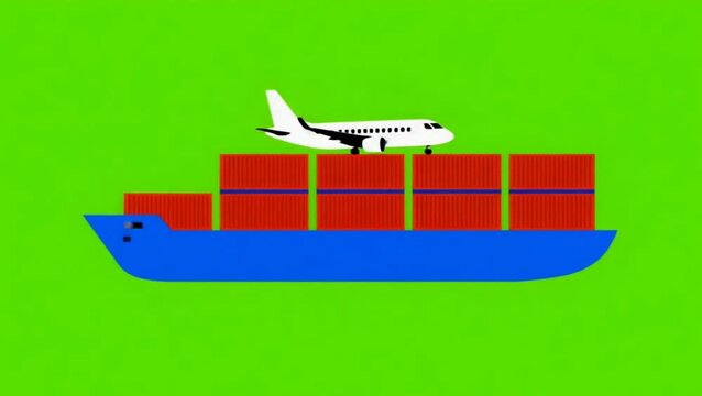 Logistics Supply Chain Animation Morphing Transportation Icons on Green Screen