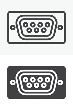 VGA port line outline and solid icon set. Editable stroke vector sign symbol for computer video connector icon twice, monitor input.