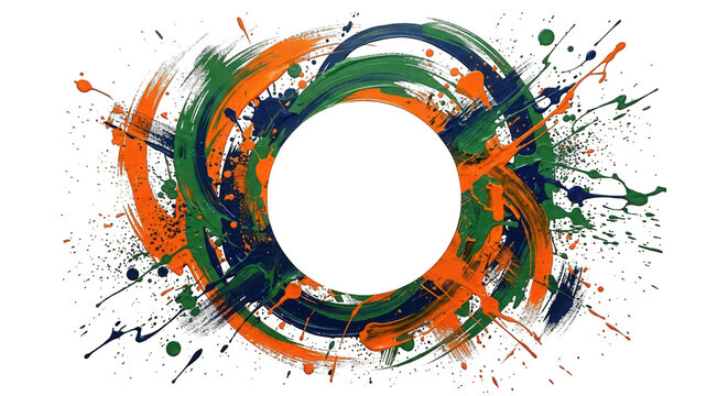 Abstract Swirl Paint Splatter Frame - Orange Green Blue - Copy Space Circle