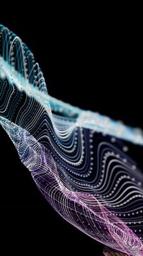 Fantastic vertical video animation with particle wave object in slow motion, 2304x4096 loop 4K