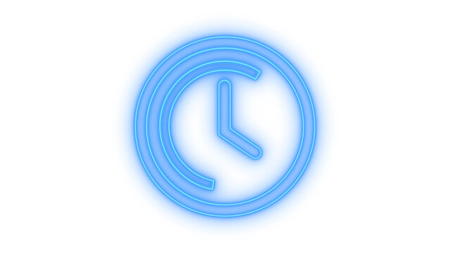 Colorfull neon clock icon showing three o clock with glowing lines and a circular frame for time management and punctuality concepts and schedules isolated on transparent background