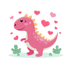 Naklejka premium Cute pink pig with hearts and flowers illustration
