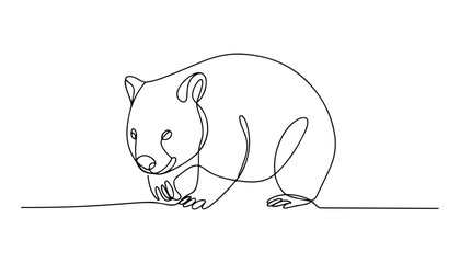 One continuous line illustration of an wombat animal , isolated on white background. © line