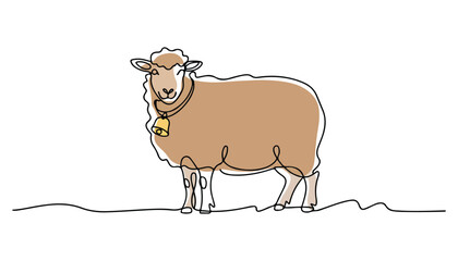One continuous line illustration of an Sheep animal , isolated on white background. © line