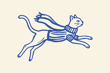 Running cat wearing striped sweater Vector, illustration © Jrdesign0